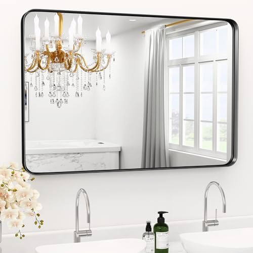 48" x 36" Large Black Bathroom Mirrors for Over Sink
