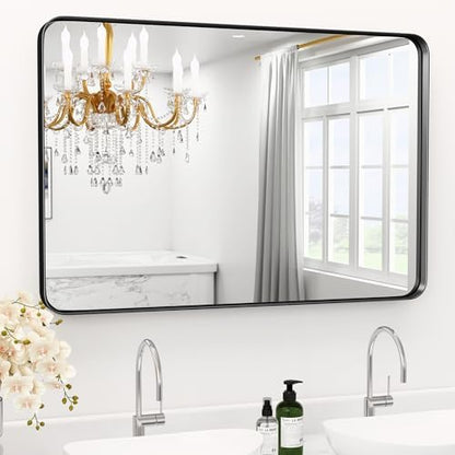 48" x 36" Large Black Bathroom Mirrors for Over Sink