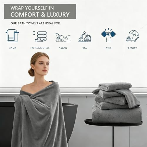 Extra Large Bath Sheet 4 Piece (35"x70")-Ultra Soft Oversized Bath Towel,Bath Sheet Towel Set for Bathroom Hotel,Highly Absorbent Quick Dry Shower Towel Set for Adults,Bath Towel Dark Grey