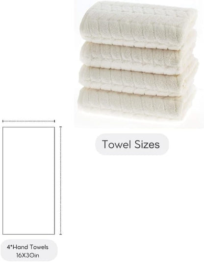 BAGNO MILANO Turkish Cotton Bath Towels, Hand Towels - Soft Plush Jacquard Collection Luxury Towels Set (Cream, Hand Towel Set of 4)