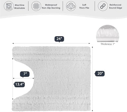 PURRUGS Bathroom Rug, Bath Mat, 20" x 24" U-Shaped, White