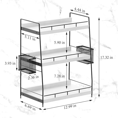 Wood Bathroom Counter Organizer with Metal Frame for Vanity Storage ,White
