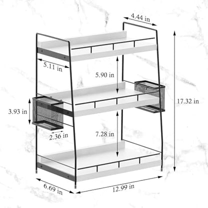 Wood Bathroom Counter Organizer with Metal Frame for Vanity Storage ,White