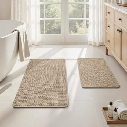 HOMEIDEAS Bathroom Rugs Set 2 Piece Thin Non Slip, Beige 17"x24"+20"x32"