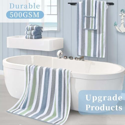 VOOVA & MOVAS Waffle 6PC Towel Set, Cotton, Navy Grey Green White
