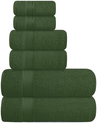 Belizzi Home Ultra Soft 6 Pack Cotton Towel Set, Contains 2 Bath Towels 28x55 inch, 2 Hand Towels 16x24 inch & 2 Wash Coths 12x12 inch, Ideal Everyday use, Compact & Lightweight - Olive Green