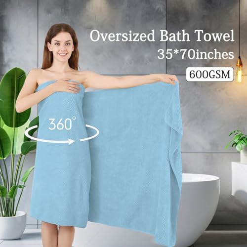 Hailea Extra Large Bath Towels Set 35x70 Inches - Blue Luxury 600 GSM Oversized Bath Sheet Towel,Ultra Soft Microfiber - Quick Dry,Highly Absorbent Shower Towels Spa Hotel Bathroom Towel Set (4-Pack)