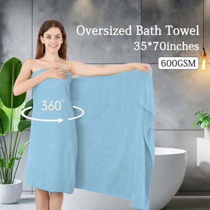 8-Piece Blue Bath Towels Set,2 Oversized Large Bath Towels Sheet,2 Hand Towels and 4 Washcloths - 600 GSM Soft Luxury Towel Set,Highly Absorbent Quick Dry Towel Collection for Bathroom,Hotel and Spa