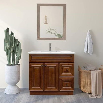 36" Maple Walnut Bathroom Vanity Base – Ready-to-Assemble Sink Cabinet with Drawers, Freestanding Bathroom Vanity Base Only, No Top or Sink
