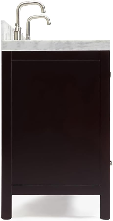 ARIEL Cambridge 60-inch Bathroom Vanity with Sink,Solid Wood, 2-inch Italian Carrara Marble Countertop, Double Rectangular Porcelain Sink, 4 Soft Closing Doors, 6 Dovetail Drawers, Espresso