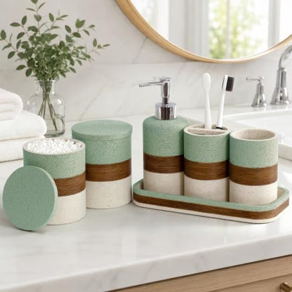 YMXYJM 6-Piece Resin Bathroom Accessories Set, Green