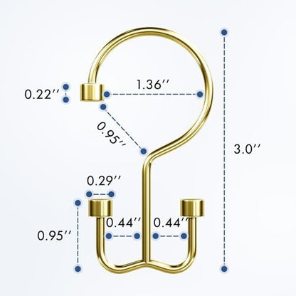 Bathway Shower Curtain Hooks Gold Shower Curtain Rings, 12 Pcs Metal Double Hooks Rings Rust Proof for Bathroom Shower Curtain Rod