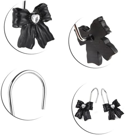12PCS Shower Curtain Hooks Rings,Black Bow Decorative Shower Curtain Hooks