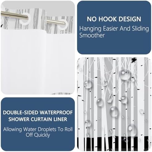 No Hook Shower Curtain with Snap-in Liner 71x74 Inch