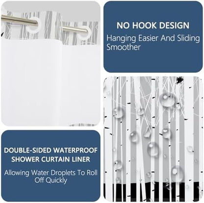 No Hook Shower Curtain with Snap-in Liner 71x74 Inch