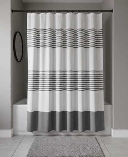 Serafina Home Striped Charcoal Gray Black & White Cotton Shower Curtain