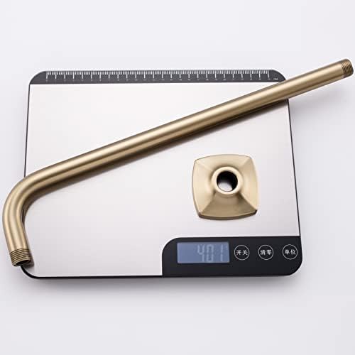 16 Inch Shower Arm Wall Mounted, SWHYGER L Shape Stainless Steel Rainfall Showerhead Extension Replacement Pipe Arm with Flange, Brushed Gold,SW-91018-16BG.