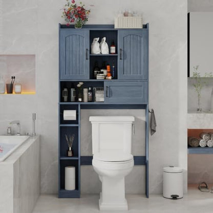Vabches Over The Toilet Cabinet with 2 Barn Doors & Sliding Door, Blue
