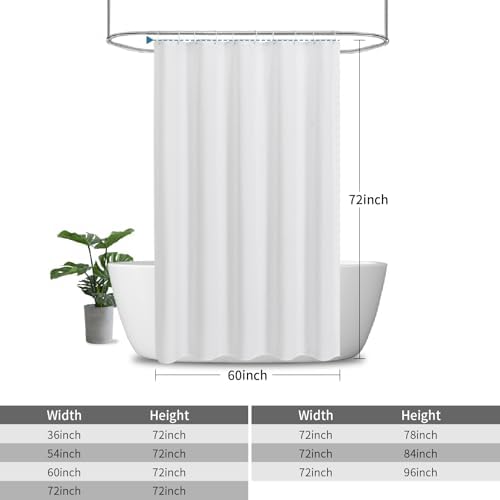 2-in-1 Fabric Shower Curtain with Waterproof Layer,60x72,White