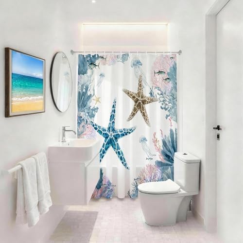 Colorful Beach Shower Curtain for Bathroom, Ocean Coastal Theme, 72x72 In