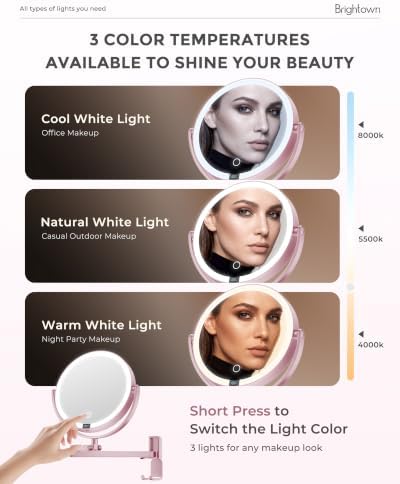 8" Wall Mounted lighted Makeup Mirror,Double Sided 1x/10x Magnifying Mirror