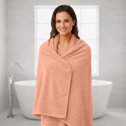 8 Piece Bath Towels for Bathroom - 100% Cotton, Soft Absorbent Bathroom Towels Set - 2 Extra Large Bath Towels, 2 Hand Towels & 4 Washcloths - Hotel Spa Thick Plush Towel, Peach