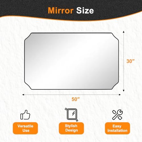 Delma Bathroom Vanity Mirror, Black Framed Aluminum Bathroom Mirror for Over Sink, Scalloped Round Corner Wall Mirror, High-Definition Vanity Mirror, Hangs Horizontally or Vertically (30x50,Black)