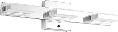 mirrea 20" 3 Light 3CCT Chrome LED Bathroom Vanity Light Fixture | Over Mirror,Bathroom Lighting,3000K/4000K/5000K ,Dimmable,Rust-resistant,Moisture-resistant,Acrylic shade,Wall Mount