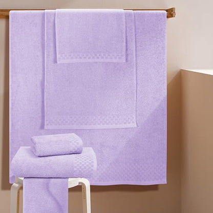 MyOwn Premium Cotton 6 Pack Towel Set for Bathroom, Contains 2 Bath Towels 28x55 inch, 2 Hand Towels 16x24 inch & 2 Wash Coths 12x12 inch, Ideal Everyday use, Compact & Lightweight - Purple