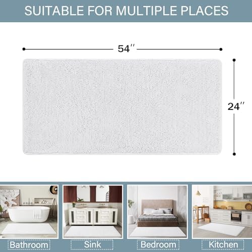 LOCHAS Luxury Bathroom Rug Shaggy Bath Mat 24 x 54 Inch, White