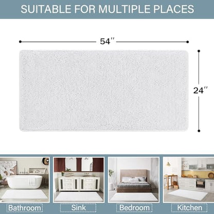 LOCHAS Luxury Bathroom Rug Shaggy Bath Mat 24 x 54 Inch, White