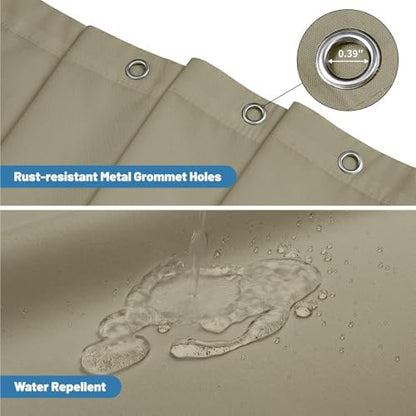 1 Pack Water-Repellent Fabric Shower Curtain Liner, 72x72 Khaki