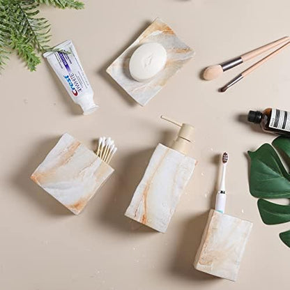 RQYIXI Ceramic Bathroom Accessories Set,Beige,4 Piece,Marble Design