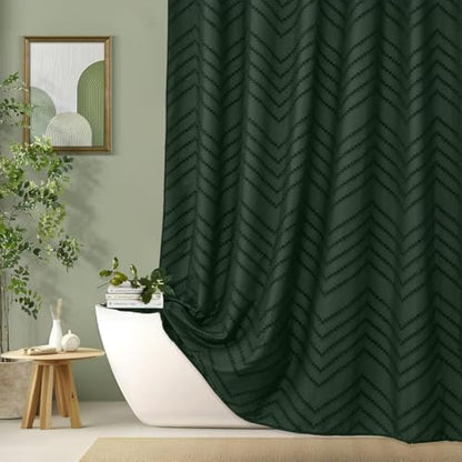 Dark Green Boho Fabric Shower Curtain 72 x 90 Inches