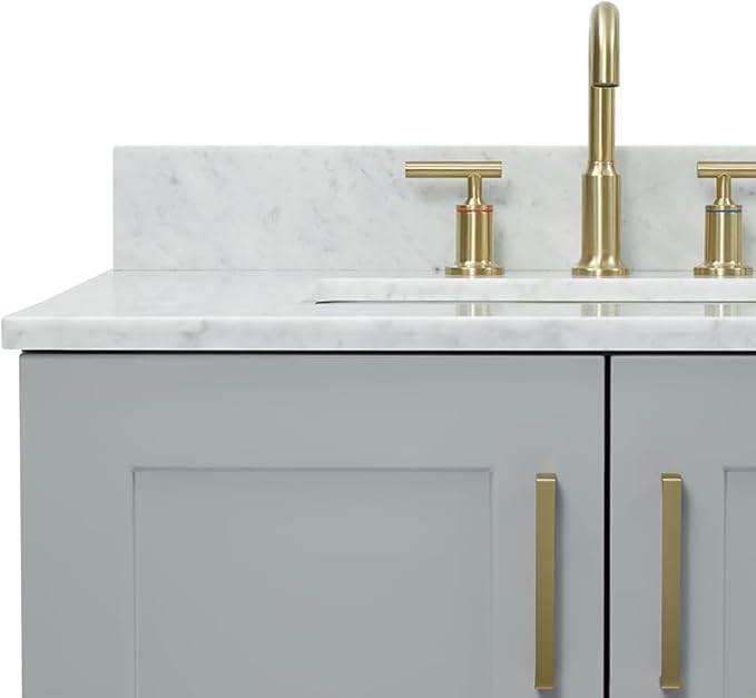 ARIEL Taylor 72-inch Bathroom Vanity with Sink,Solid Wood, 0.75-inch Italian Carrara Marble Countertop, Double Rectangular Porcelain Sink, 4 Soft Closing Doors, 6 Dovetail Drawers, Grey