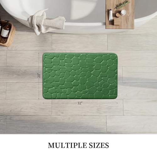 YIHOUSE Memory Foam Bath Mat Cobblestone Bathroom Rugs Super Water Absorbent Bath Mats for Bathroom Machine Washable Bath Rugs(20 x 32,Green)