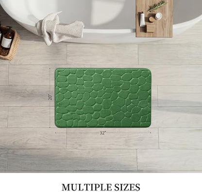 YIHOUSE Memory Foam Bath Mat Cobblestone Bathroom Rugs Super Water Absorbent Bath Mats for Bathroom Machine Washable Bath Rugs(20 x 32,Green)