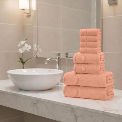 8 Piece Bath Towels for Bathroom - 100% Cotton, Soft Absorbent Bathroom Towels Set - 2 Extra Large Bath Towels, 2 Hand Towels & 4 Washcloths - Hotel Spa Thick Plush Towel, Peach