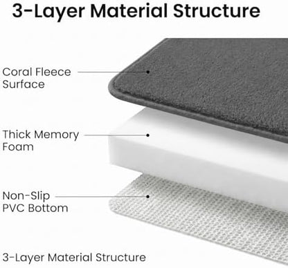 2 Piece Memory Foam Bath Mat Set, Extra Soft Absorbent Bathroom Rugs with U-Shaped Toilet Rug, Non-Slip Backing, Machine Washable, 24x16 + 20x20 U-Shaped, Dark Gray