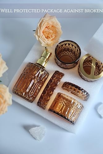 LaMarriti Amber Bathroom Accessories Set, 5Pcs Clear Glass Bathroom Set