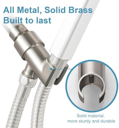 OFFO Shower Head Holder with Solid Metal Ball for Handheld Shower Head, Brushed Nickel Adjustable Shower Arm Mount for Connecting Shower Arm and Shower Hose, 1/2 in IPS Female Inlet and Male Outlet
