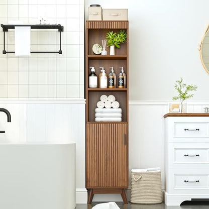 Bifins 68" Tall Walnut Bathroom Storage Cabinet,15.7" Width