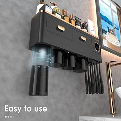 iHave Toothbrush Holders Bathrooms Wall Mount Toothpaste Dispenser & 4 Cups