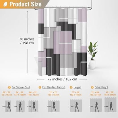 BTTN 72x78 Long Modern Geometric Waterproof Fabric Shower Curtain, Lavender