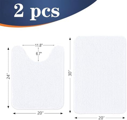 OLANLY Chenille Bathroom Rugs Mats Sets 2 Piece, 30"x20"+24"x20", White