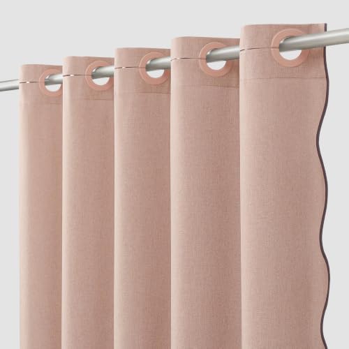 Furlinic Pink Shower Curtain No Hook Scalloped Fabric Waterproof Cute 48x75