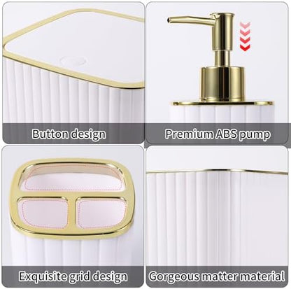 XLHOMO Bathroom Accessories Set - Gorgeous Bathroom Set, 10PC White Bathroom Accessory Set, Toilet Brush, Trash Can, Qtip Holder Dispenser & Soap Dispenser