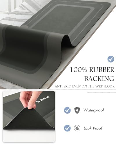 MontVoo-Bath Mat-Bath Mat Rug Non Slip Super Absorbent Stain Resistant Quick Dry Thin Bathroom Rug-Bath Mats for Bathroom Floor Bathtub Vanity-Bathmat Bath Rug Easy Care-17"x27" Darkgrey