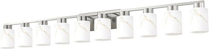 10-Light Bathroom Light Fixtures, Modern Vanity Lights, Brushed Nickel Metal Wall Lamp with White Marble Glass for Bathroom, Mirror, Living Room, Bedroom, Cabinet, Porch, Hallway, E26 Base