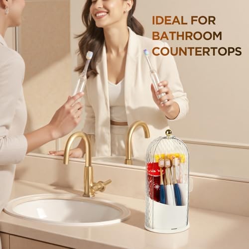3 Slots Rotating Toothbrush Holders with Lid for Bathroom